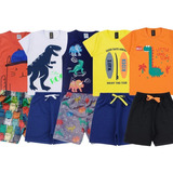 Kit 10 Peças Roupa Infantil Masculina 5 Camiseta + 5 Bermuda