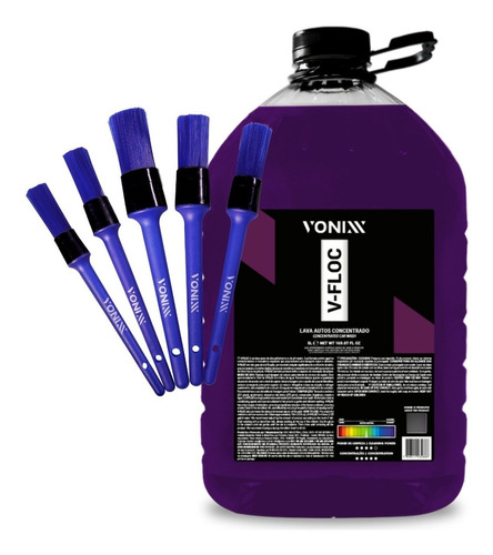 Shampoo V-floc 5l + 5 Pincéis Detalhamento Externo - Vonixx