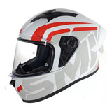 Casco Moto Integral Smk Stellar Stage Blanco Rojo Mate