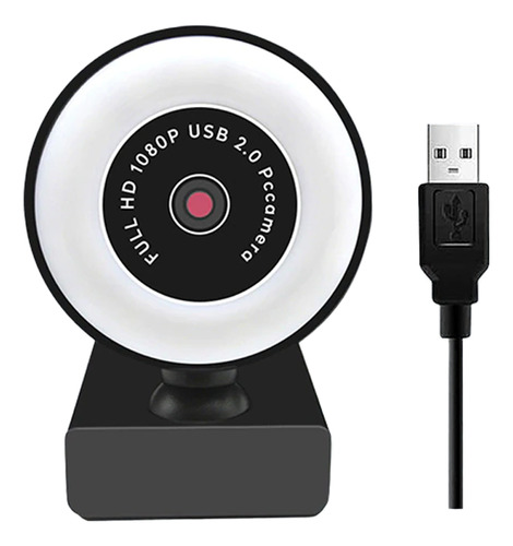 Webcam Camera Para Pc Com Microfone Ringlight Led 1080p 2mp