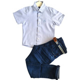 Conjunto Masculino Infantil Calça Jeans E Camisa Estiloso
