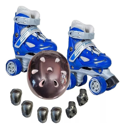 Patines 4 Rueda Ajustable Niña/ Niño + Set Proteccion Skate 