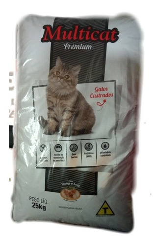 Ração Gatos Castrados Multi Cat Premium Sem Corantes 25kg