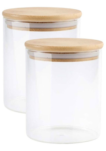 Set X2 Frasco Bambú Con Tapa Almacenamiento Para Cocina