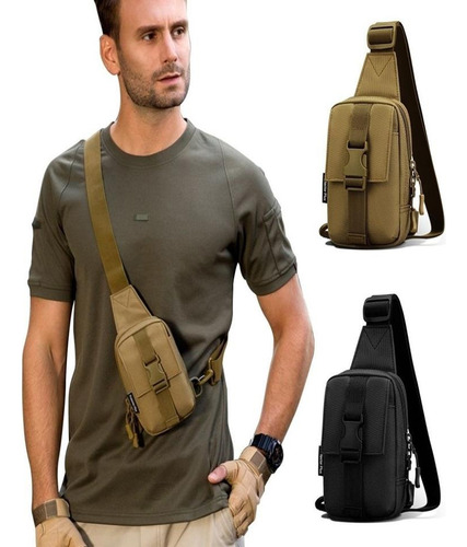 Bolsa Preta Transversal Ajustavel Estilo Militar Social