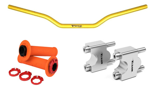 Manubrio X5 22mm Dorado + Puño Lock-on Naranja + Clamp Wirtz