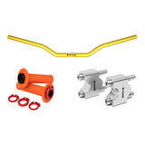 Manubrio X5 22mm Dorado + Puño Lock-on Naranja + Clamp Wirtz