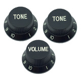 Kit 3 Knob Plástico Guitarra Strato Pst Preto 1volume 2 Tone