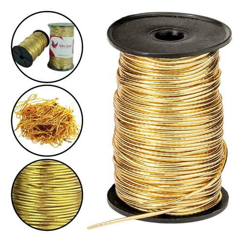 Cordão Elástico Metalizado Ouro Prata Com 1,5 Mm 50 Metros