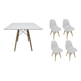 Mesa Jantar Quadrada 80cm Eiffel Charles Eames + 4 Cadeiras