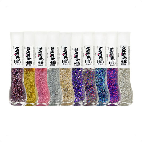 Esmalte Hits Glitter Forte Brilho De Unhas 5free 10 Cores