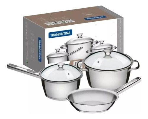 Bateria De Cocina 3 Piezs Set Ollas Tramontina Allegra Acero