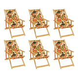 Kit 6 Cadeiras Preguiçosa Dobrável Madeira - Estampa Floral 