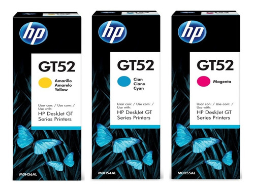 Combo De Tintas Hp Gt52 Cían Magenta Amarillo Original