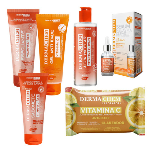 Kit 6 Itens Skincare Dermachem - Anti-idade Vitamina C