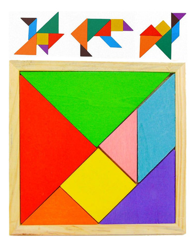 Tangram De Madera Rompecabezas Didáctico Colores 7 Fichas