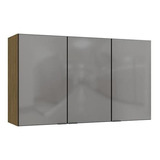 Aéreo Suprema 3 Portas Freijó/preto/vidro Inox 1,20m X 34cm Cor Freijó/preto Fosco/vidro Inox