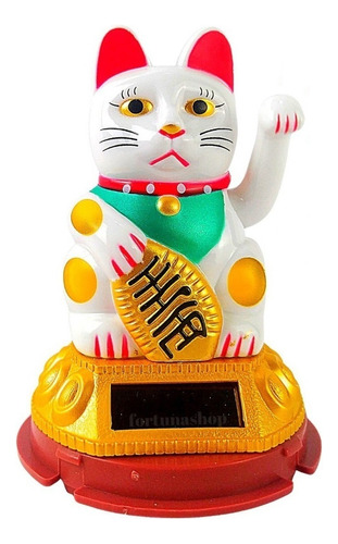 Gato Da Sorte Maneki Neko Oriental Balança Mão Carrega Solar