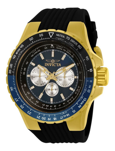 Reloj Invicta Hombre Aviator 33031 Silicona Azul Color De La Correa Negro Color Del Bisel Amarillo Color Del Fondo Negro