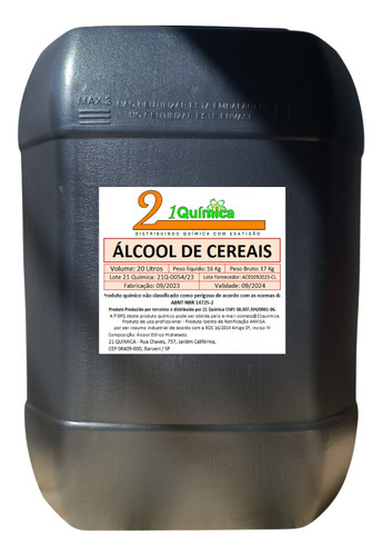 Álcool De Cereais 20lt + Laudo Puro Álcool Cereais 20 Litros