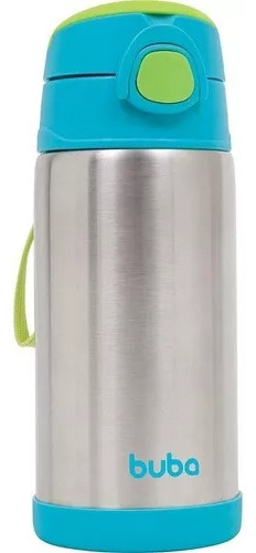 Garrafa Térmica Infantil C Canudo Aço Inox 400ml Azul Buba 