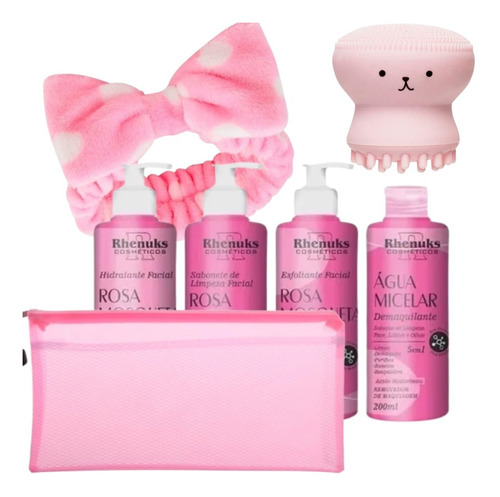 Kit Facial Rosa Mosqueta + Faixa + Escova Polvo + Necessaire