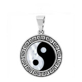 B&w Yin & Yang Colgante De Plata De Ley 925 Con Ónix Negro Y