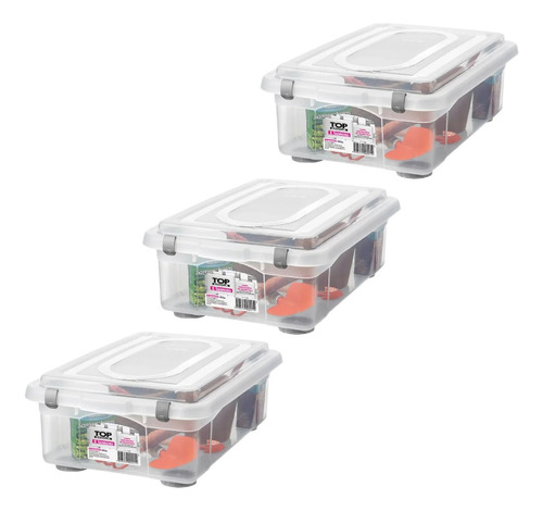 Caixa Plastica Organizadora Multiuso Sanremo 970 28 Lts C/ 3 Cor Transparente Mod. 970