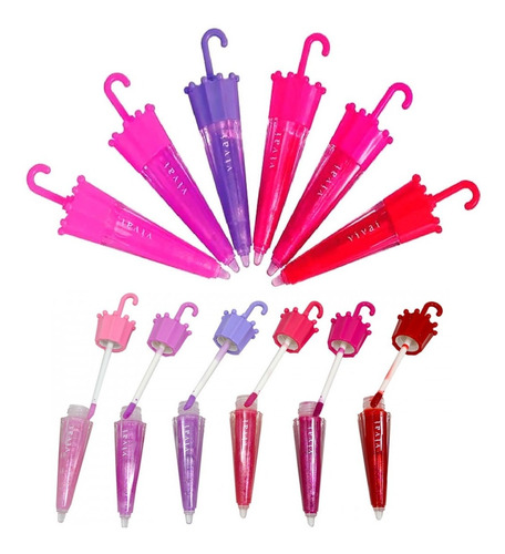 6 Lip Gloss Labial Guarda-chuva Brilho Infantil Kit Atacado