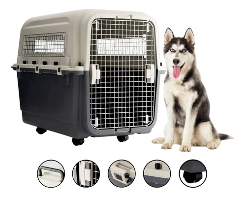 Pet King - Jaula Transportadora Para Perro Extra Grande Reforzada Con Puerta Y Rejillas De Metal Con Ruedas 100 X 67 X 80 Cm