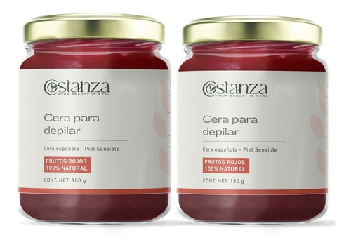 Cera Para Depilar Costanza Tipo Española Zona De Depilación Facial Corporal Sabor Frutos Rojos Sin Uso De Bandas 2 Frascos De 180g