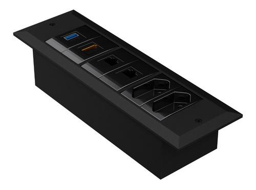 Caixa Tomada Mesa Com 2 Tomadas, 1 Usb, 2 Rj45, 1 Hdmi Preto