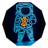 Cartel Neón Led Astronauta Bitcoin Deco - Luminoso 