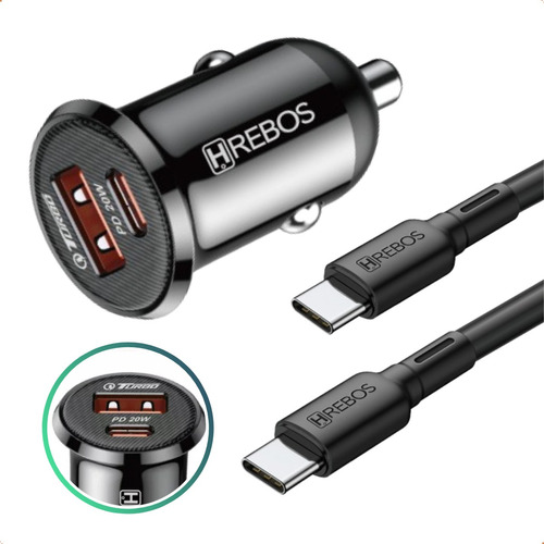 Carregador Veicular Turbo Usb-c + Usb Pd 20w Para iPhone 15