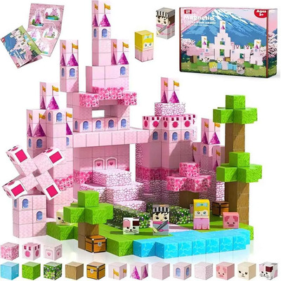 100pzs Bloques Magnéticos Juguetes Infantiles Minecraft. 100 Castillo Rosa