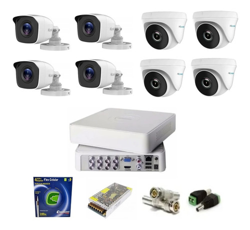 Kit Cftv Dvr 8 Canais Hilook + 08 Cameras+ Fonte + Bnc + P4