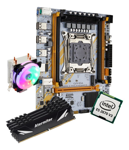 Kit Gamer Placa Mãe X99 Qiyida Ed4 Xeon E5 2670 V3 64gb + Co