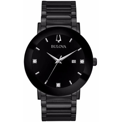 Reloj Bulova Diamond 98D144 para Hombre con 3 Diamantes y Correa de Acero Negro | Meses sin interés