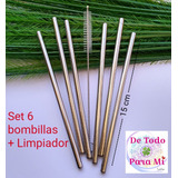 Set 6 Bombillas Metálicas Para Niños 15cm Reutilizable + Cep