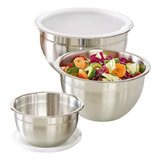 3 Tazones Acero Inox Bowls Para Cocina Ensaladera Con Tapas