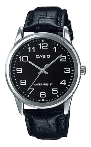 Reloj Casio Enticer Mtp-v001 Piel Acero Plata/negro Elegante