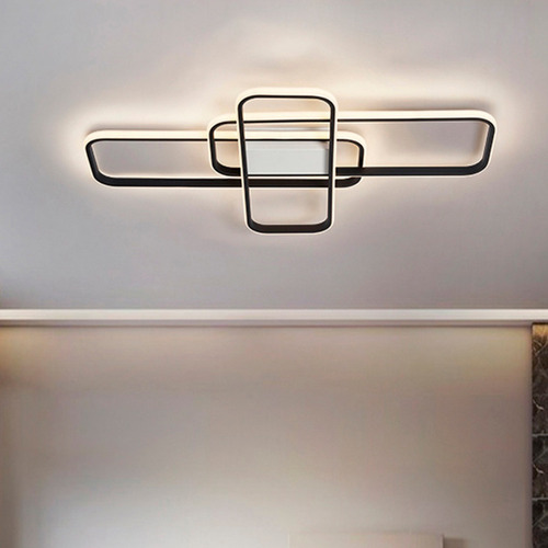 Lustre Led Sobrepor Preto Moderno C/ Controle P/ Quarto Sala