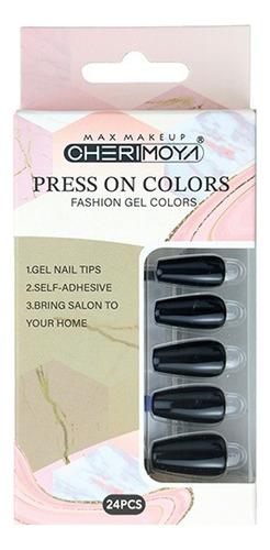 Press On Nail Tip Forma Coffin Color Negro Cherimoya