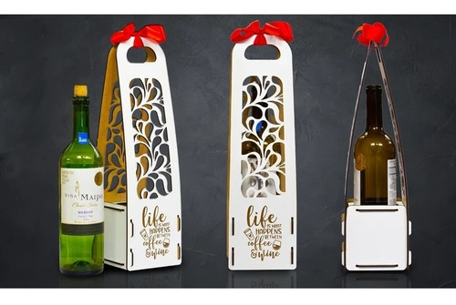 Caja De Madera De Navidad Para Botella Vino 750 Ml Regalo 