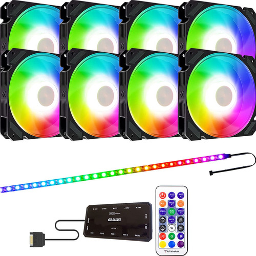 8 Cooler Fan 120mm Rgb Ventoinha + Controladora + Fita Led