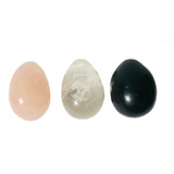 Kit 3 Yoni Egg De Quartzo Rosa-obsidiana-cristal Sem Furo 