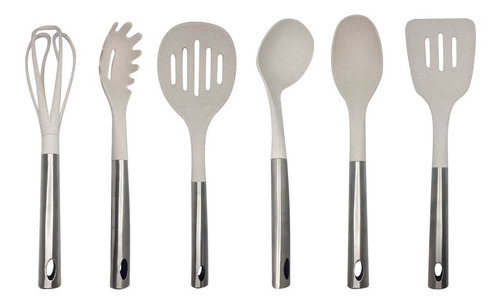 Set X6 Utensilios De Cocina De Nylon Mango Acero