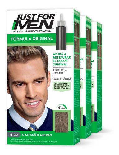 Tinte Just For Men Fórmula Original Castaño Medio 3-pack