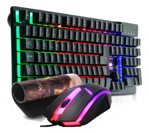 Kit Teclado E Mouse Gamer Led Rgb Usb Semi Mecânico Com Fio