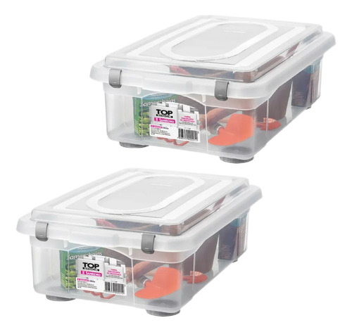 Caixa Plastica Organizadora Multiuso Sanremo 970 28 Lts C/ 2 Cor Transparente Mod. 970